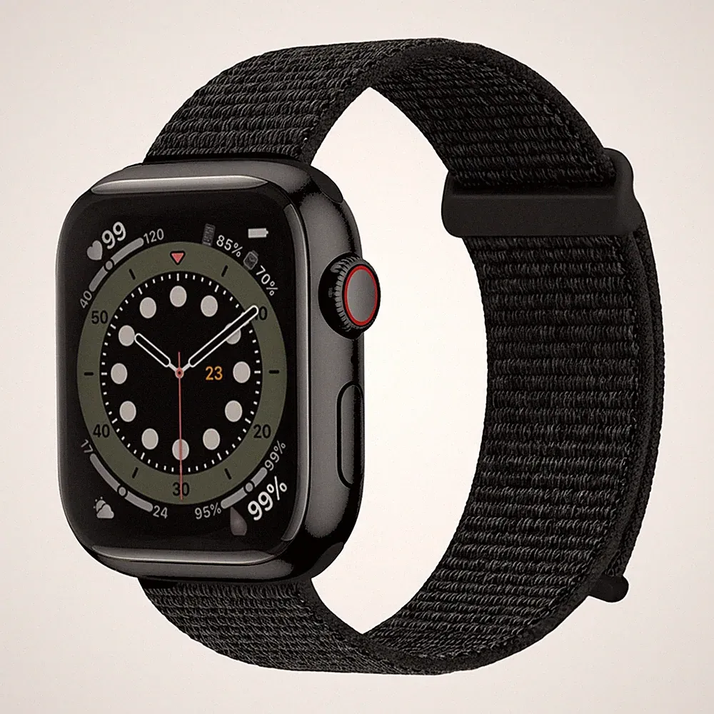 Smartwatch Armband für Apple Watch SE 3 44mm Nylon Textil Band Klett Schwarz