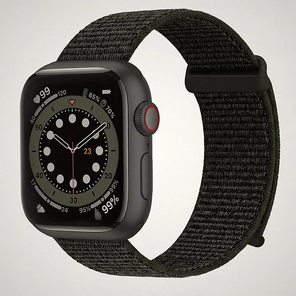 Smartwatch Armband für Apple Watch SE 3 44mm Nylon Textil Klettverschluss Grün