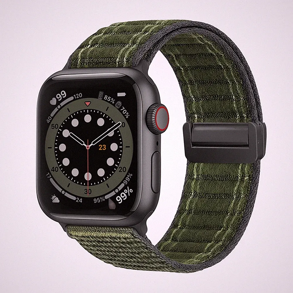 Smartwatch Armband für Apple Watch SE 3 44mm Nylon Textil Magnetverschluss Grün