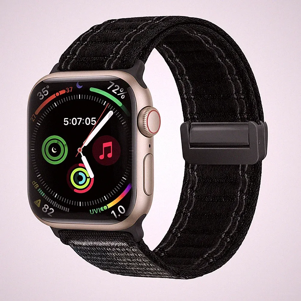 Smartwatch Armband für Apple Watch Series 1 42mm Textil Magnetverschluss Schwarz