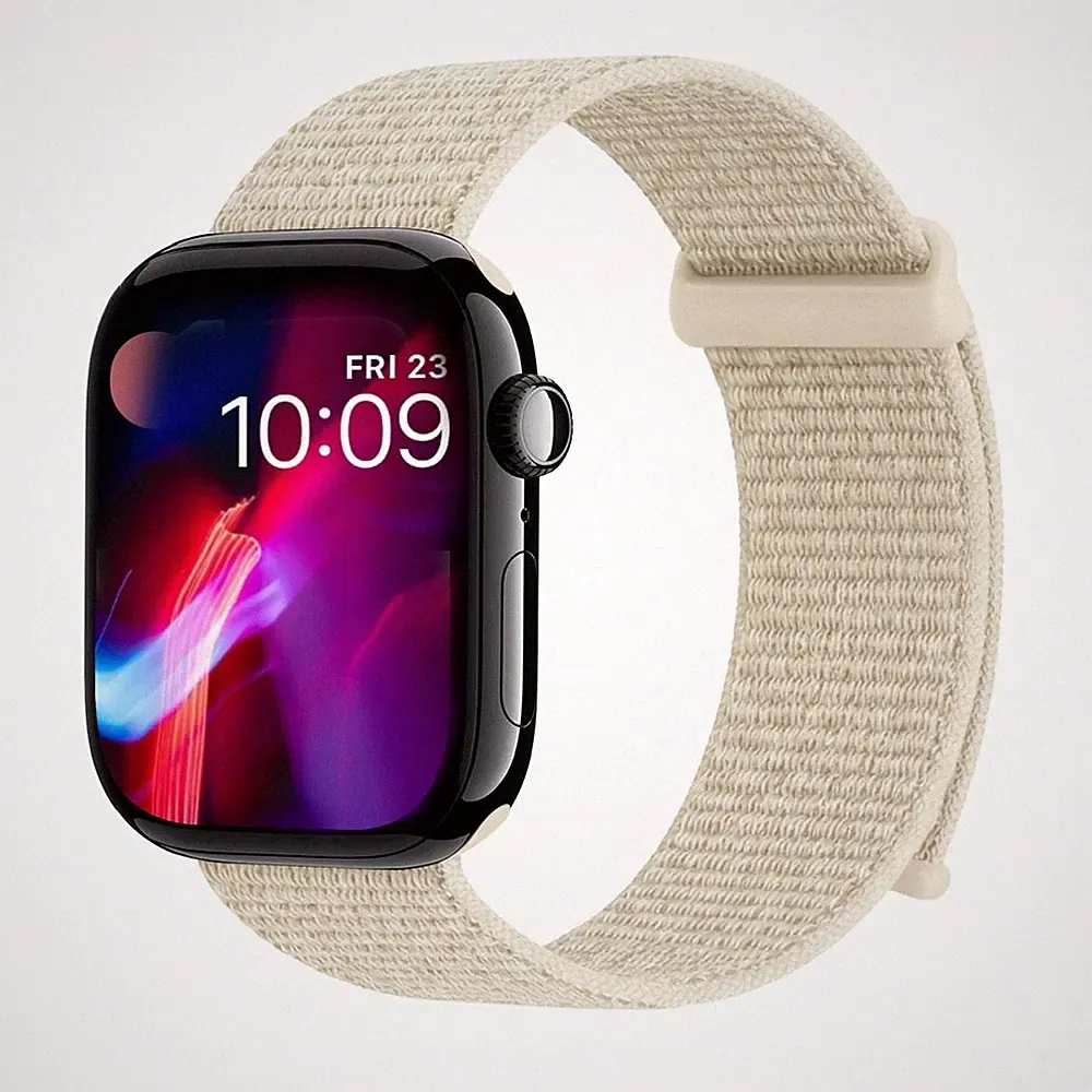 Smartwatch Armband für Apple Watch Series 10 46mm Textil Klettverschluss Beige
