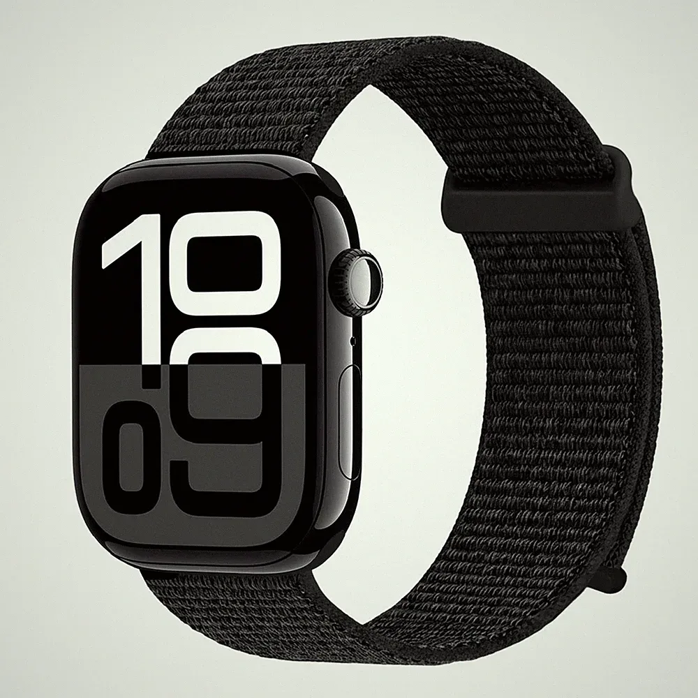 Smartwatch Armband für Apple Watch Series 11 46mm Textil Klettverschluss Schwarz