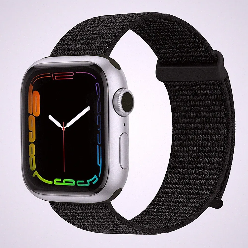 Smartwatch Armband für Apple Watch Series 3 38mm Textil Klettverschluss Schwarz