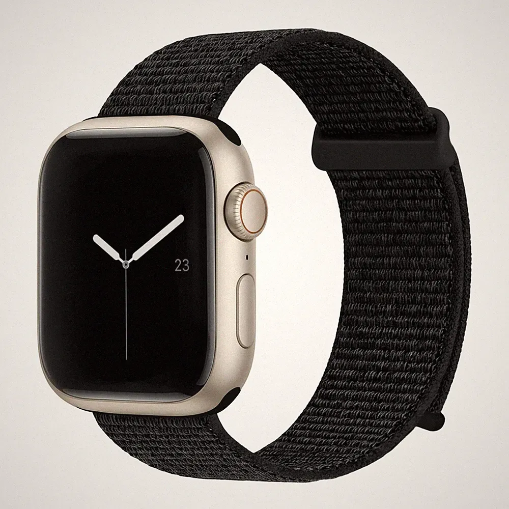 Smartwatch Armband für Apple Watch Series 4 44mm Textil Klettverschluss Schwarz