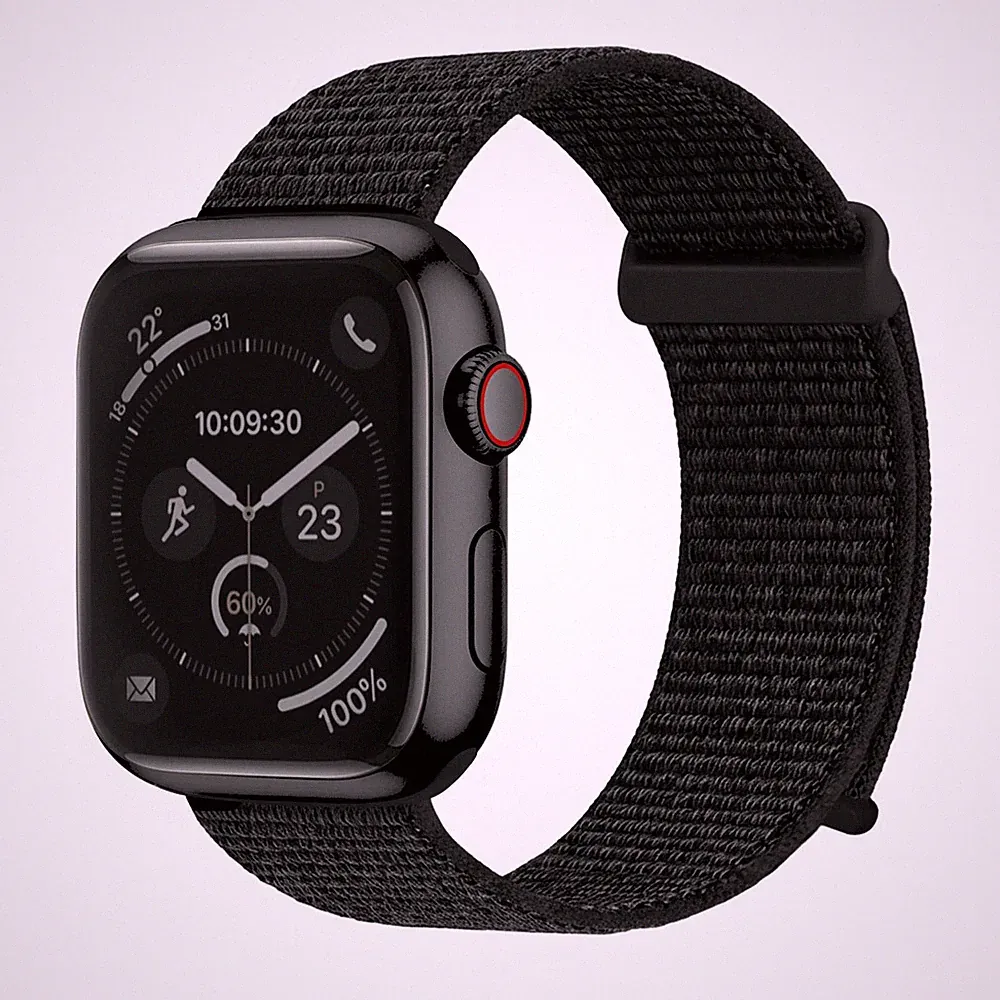 Smartwatch Armband für Apple Watch Series 5 44mm Textil Klettverschluss Schwarz