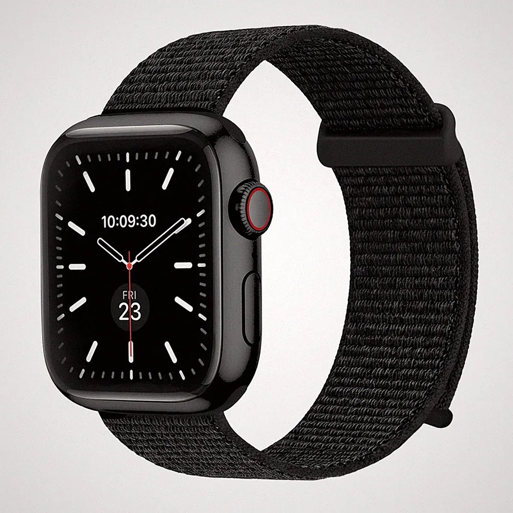 Smartwatch Armband für Apple Watch Series 6 44mm Textil Klettverschluss Schwarz