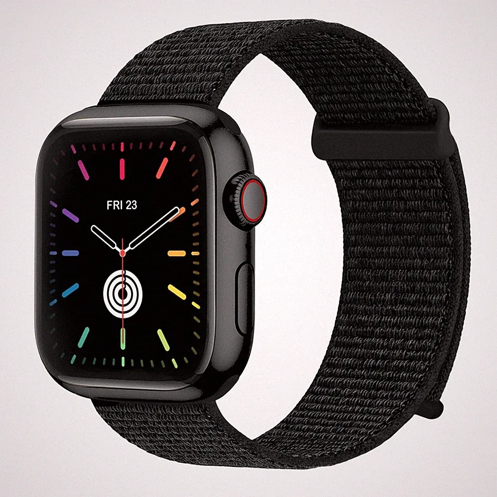 Smartwatch Armband für Apple Watch Series 7 45mm Textil Klettverschluss Schwarz