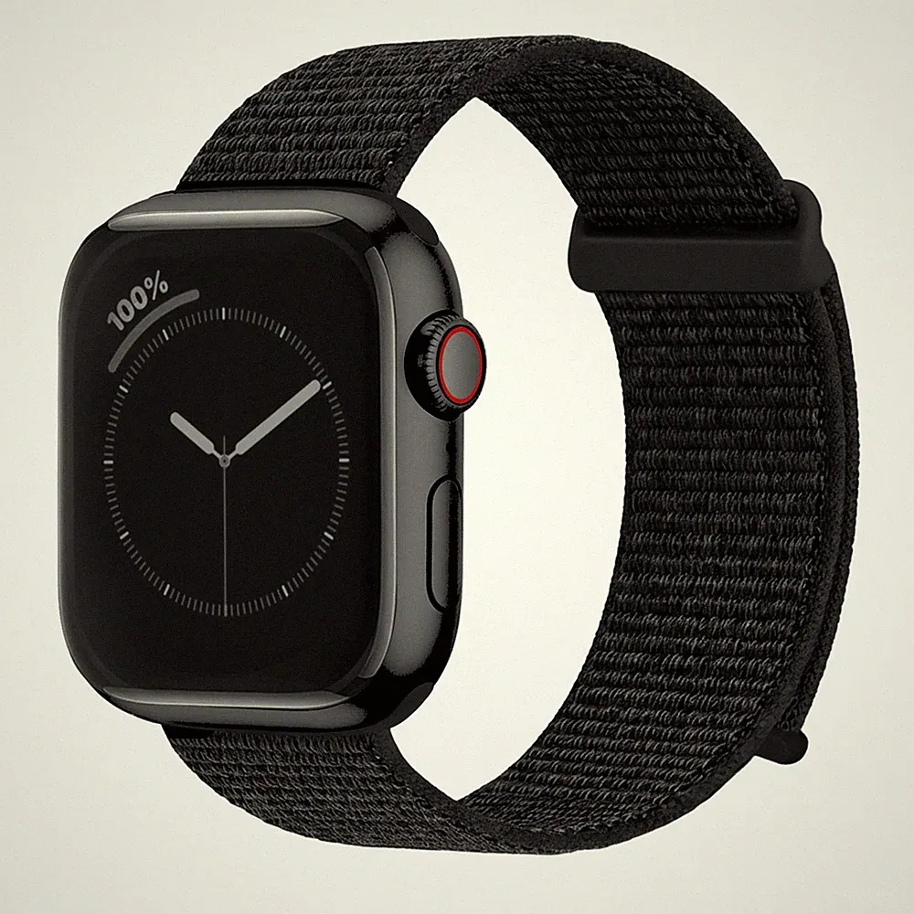 Smartwatch Armband für Apple Watch Series 9 45mm Textil Klettverschluss Schwarz