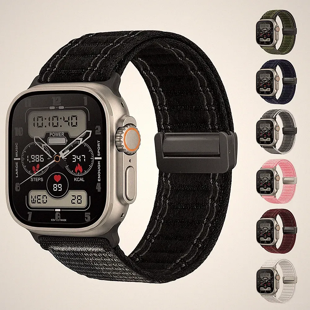 Smartwatch Armband für Apple Watch Ultra 2 49mm Nylon Ersatz Wechsel Band Magnet