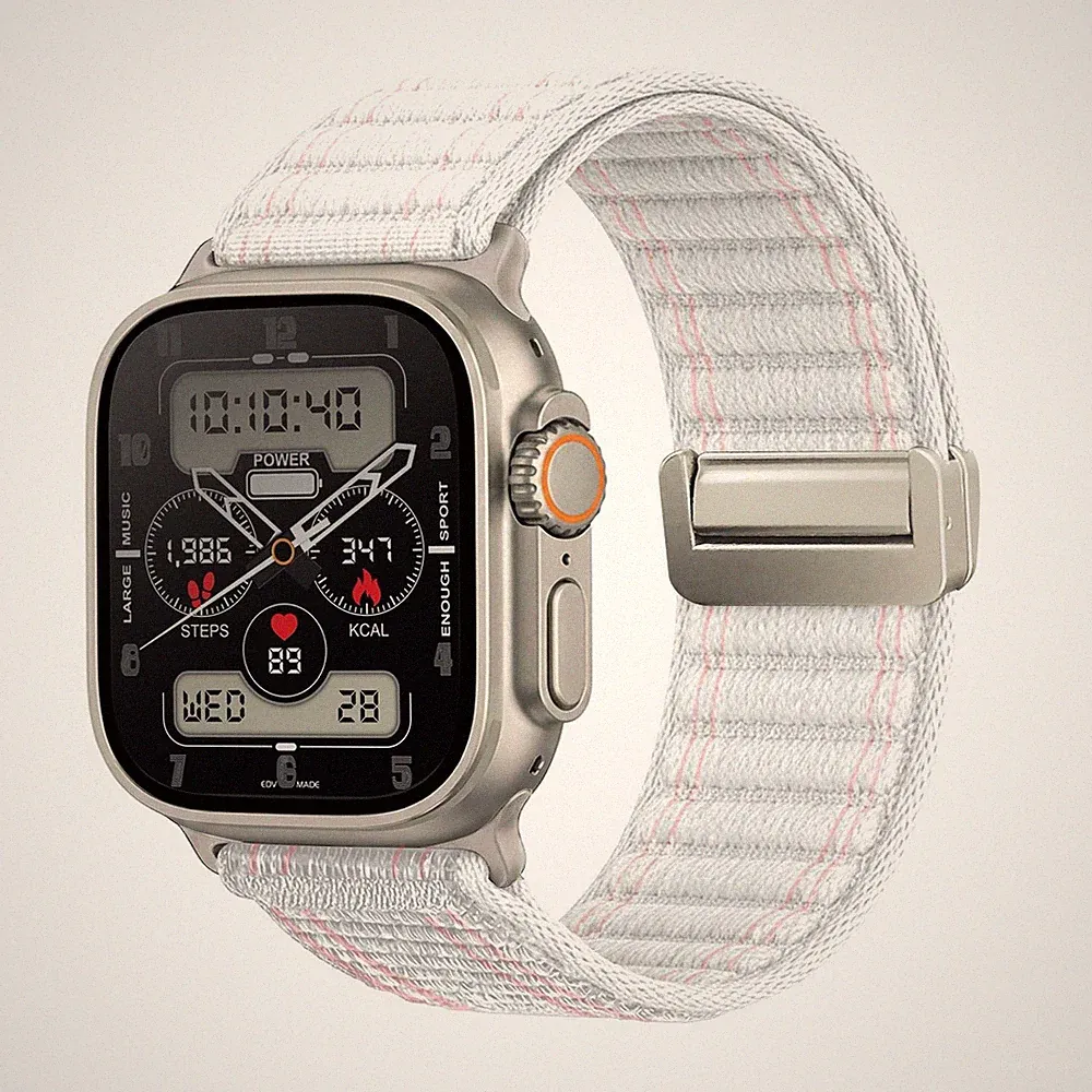 Smartwatch Armband für Apple Watch Ultra 2 49mm Nylon Textil Band Magnet Weiß