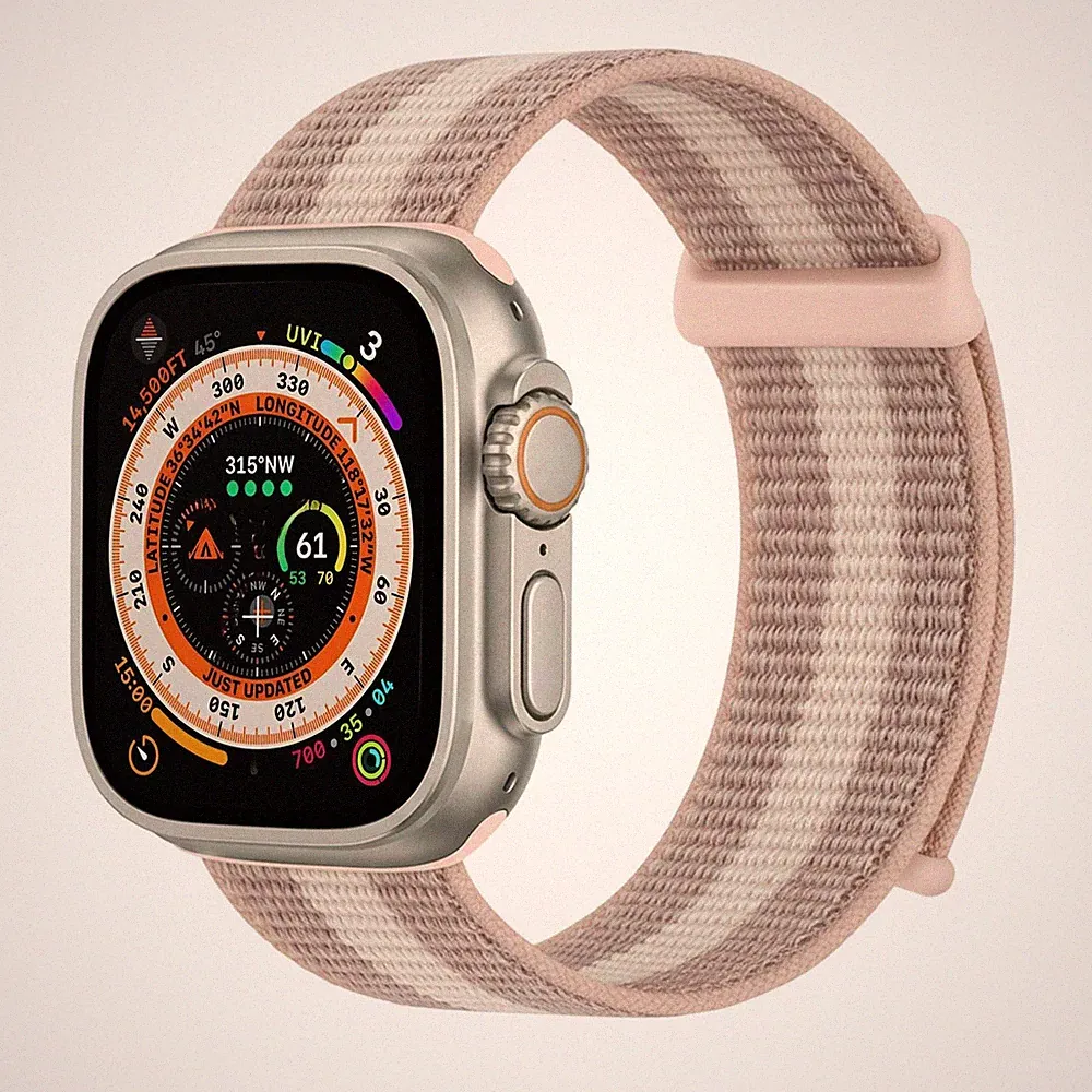 Smartwatch Armband für Apple Watch Ultra 3 49mm Nylon Textil Band Klett Rosa