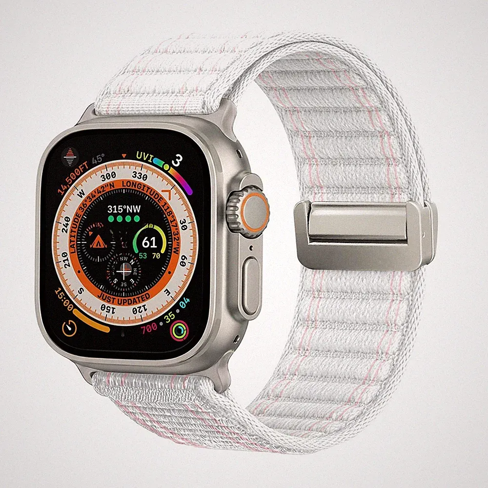 Smartwatch Armband für Apple Watch Ultra 3 49mm Nylon Textil Band Magnet Weiß