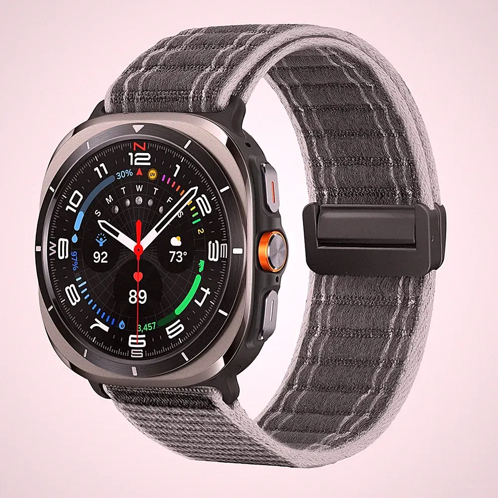 Smartwatch Armband für Samsung Galaxy Watch Ultra 47mm Nylon Textil Magnet Grau