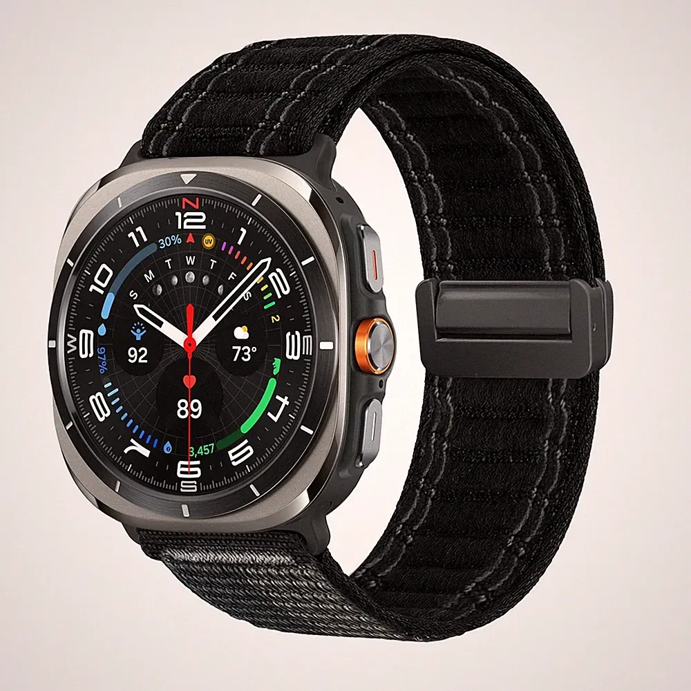 Smartwatch Armband für Samsung Galaxy Watch Ultra 47mm Textil Magnet Schwarz