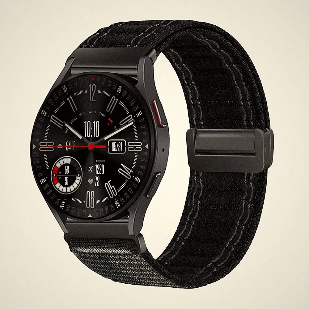 Smartwatch Armband für Samsung Galaxy Watch4 Classic 46mm Textil Magnet Schwarz
