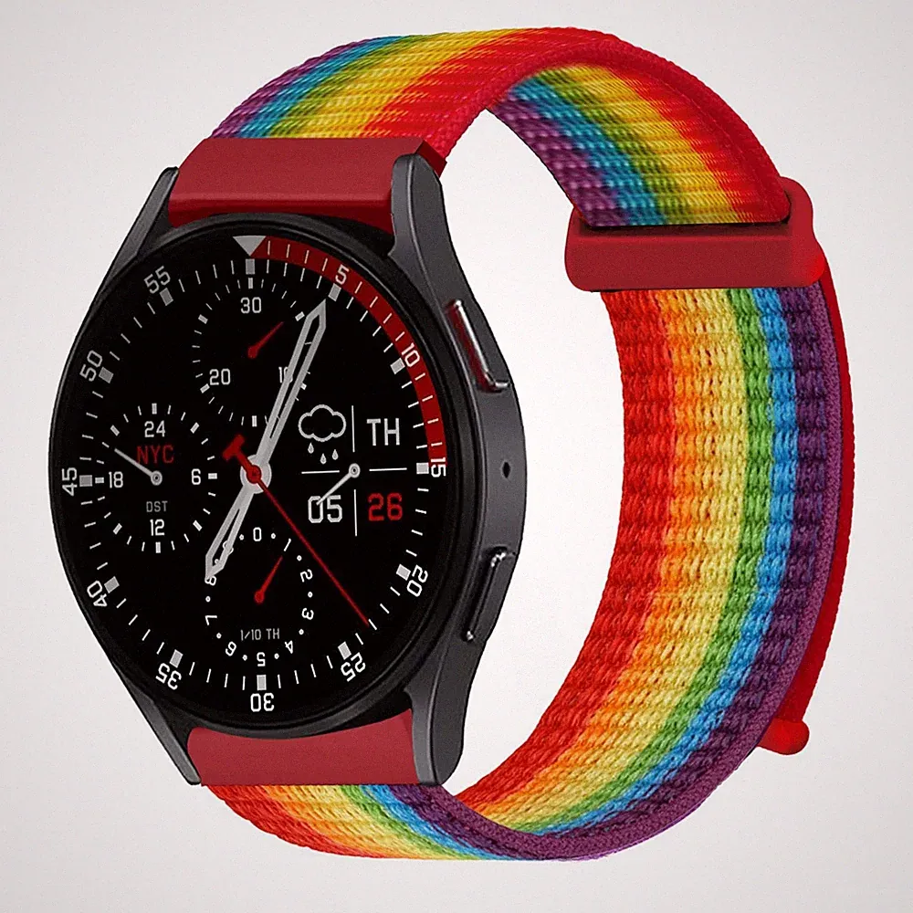 Smartwatch Armband für Samsung Galaxy Watch7 44mm Nylon Textil Klett Regenbogen