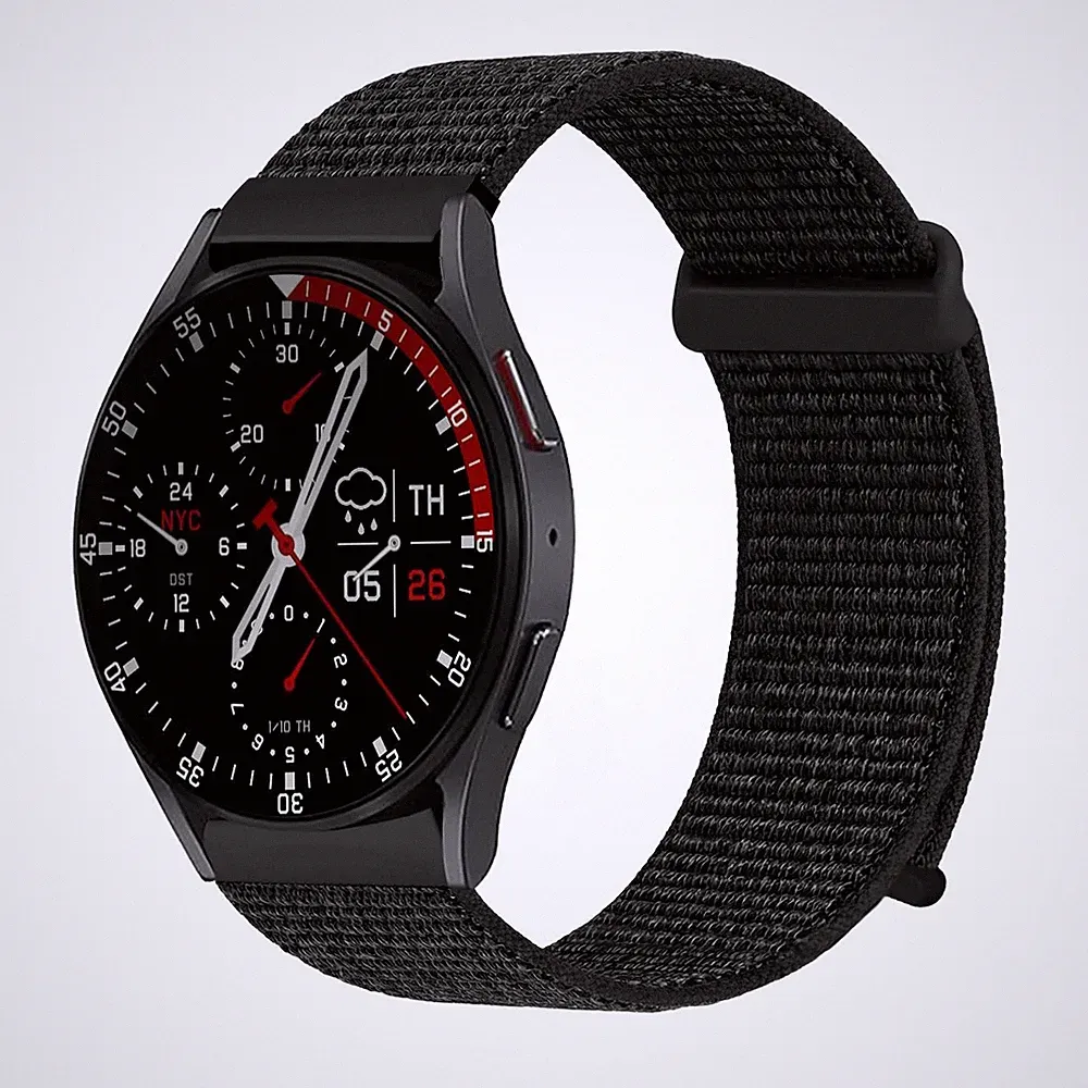 Smartwatch Armband für Samsung Galaxy Watch7 44mm Nylon Textil Klett Schwarz
