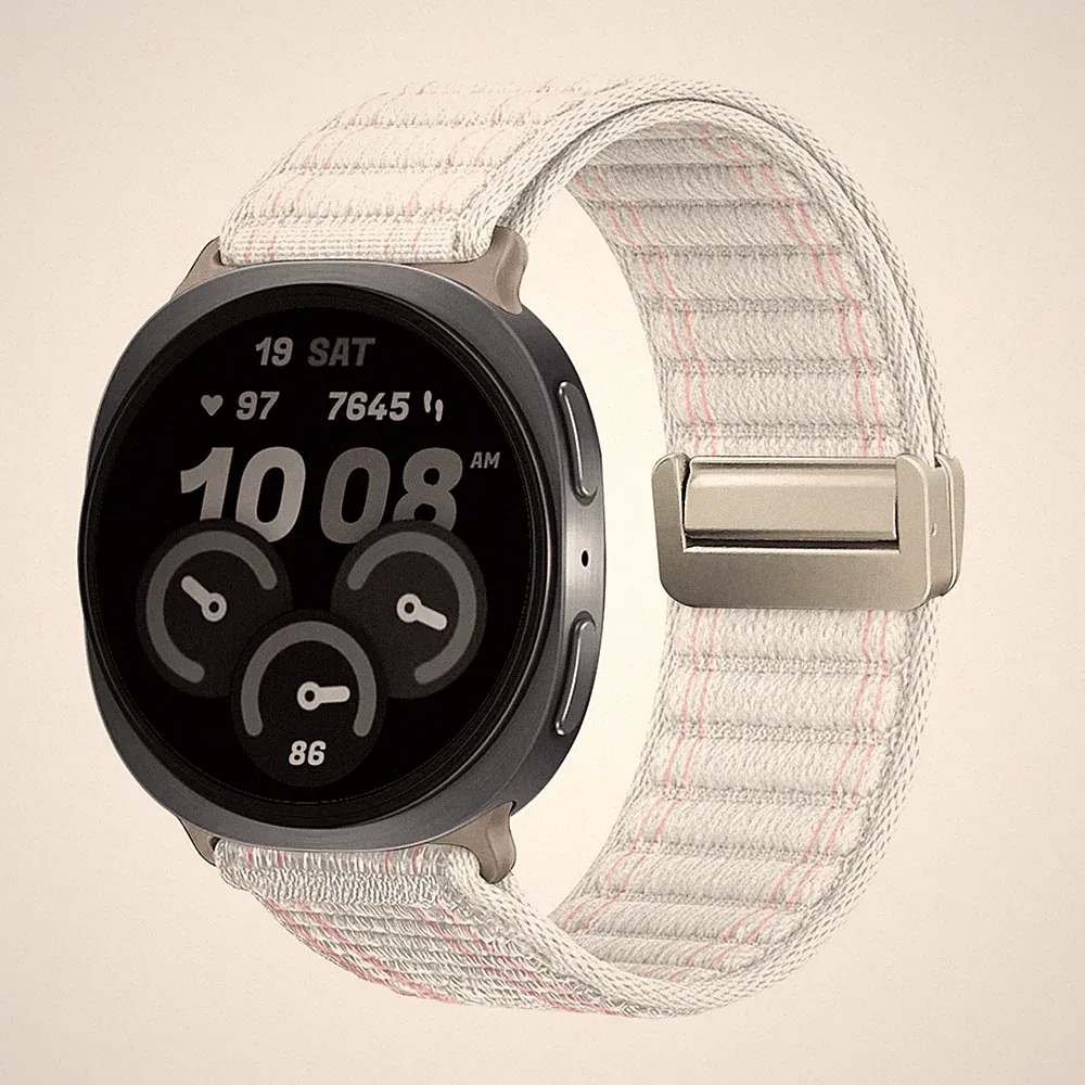 Smartwatch Armband für Samsung Galaxy Watch8 44mm Nylon Textil Band Magnet Weiß