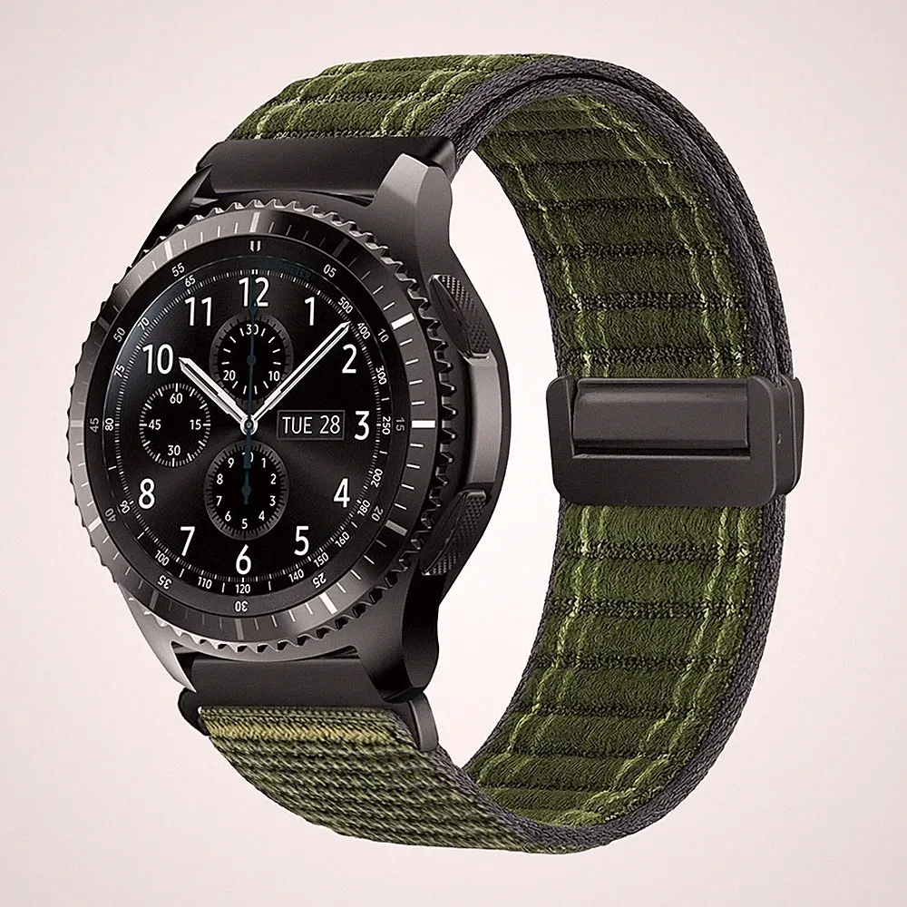 Smartwatch Armband für Samsung Gear S3 Frontier 46mm Nylon Textil Magnet Grün