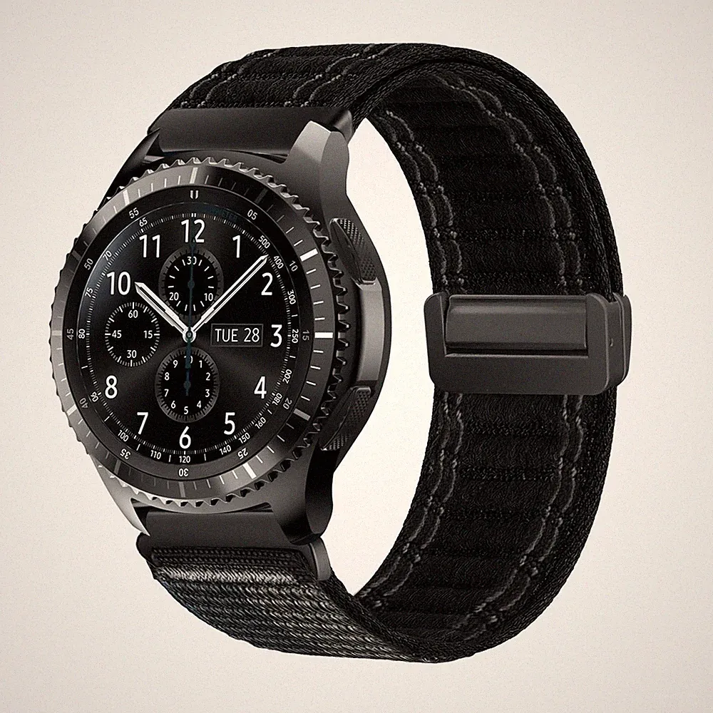 Smartwatch Armband für Samsung Gear S3 Frontier 46mm Nylon Textil Magnet Schwarz