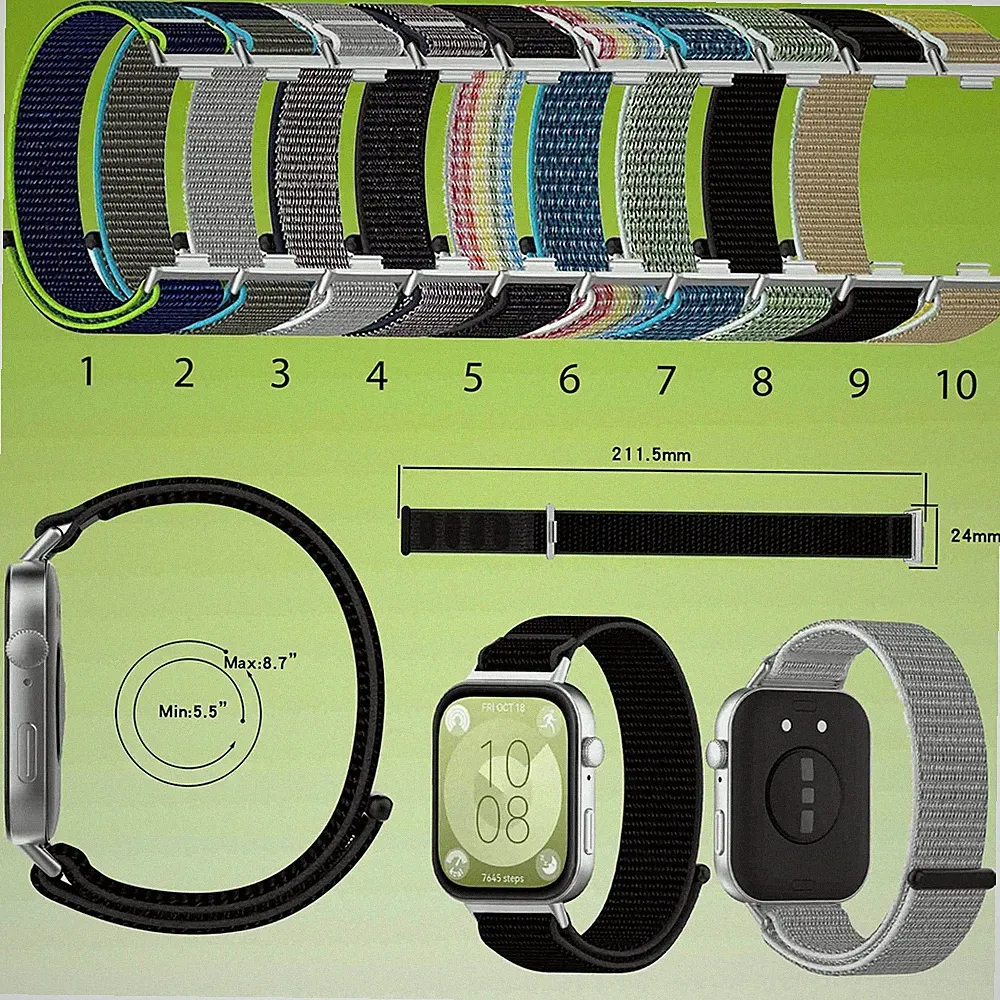 Smartwatch Armband Nylon Klettverschluss für Huawei Watch Fit 5 4 / 5 4 Pro / 3