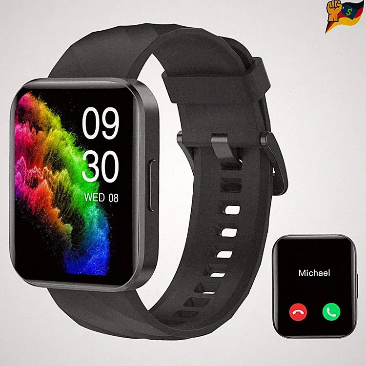 Smartwatch Bluetooth-Anruffunktion 1,85 Zoll HD Display Schwarz für Damen Herren