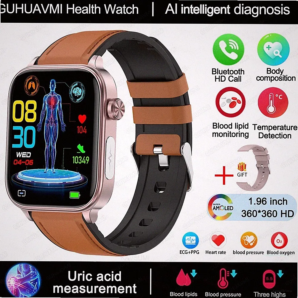 Smartwatch Bluetooth Herren Damen Blutdruckmessung ECG+PPG Fitness Android iOS