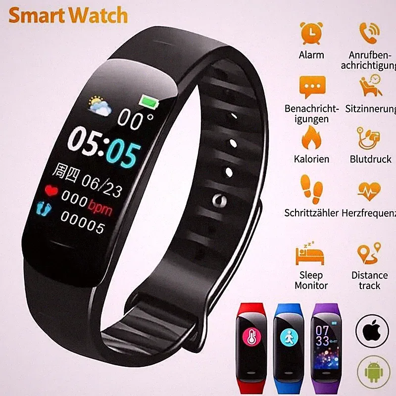 Smartwatch Bluetooth Sport Armband Fitness Tracker Herzfrequenz Herren Damen