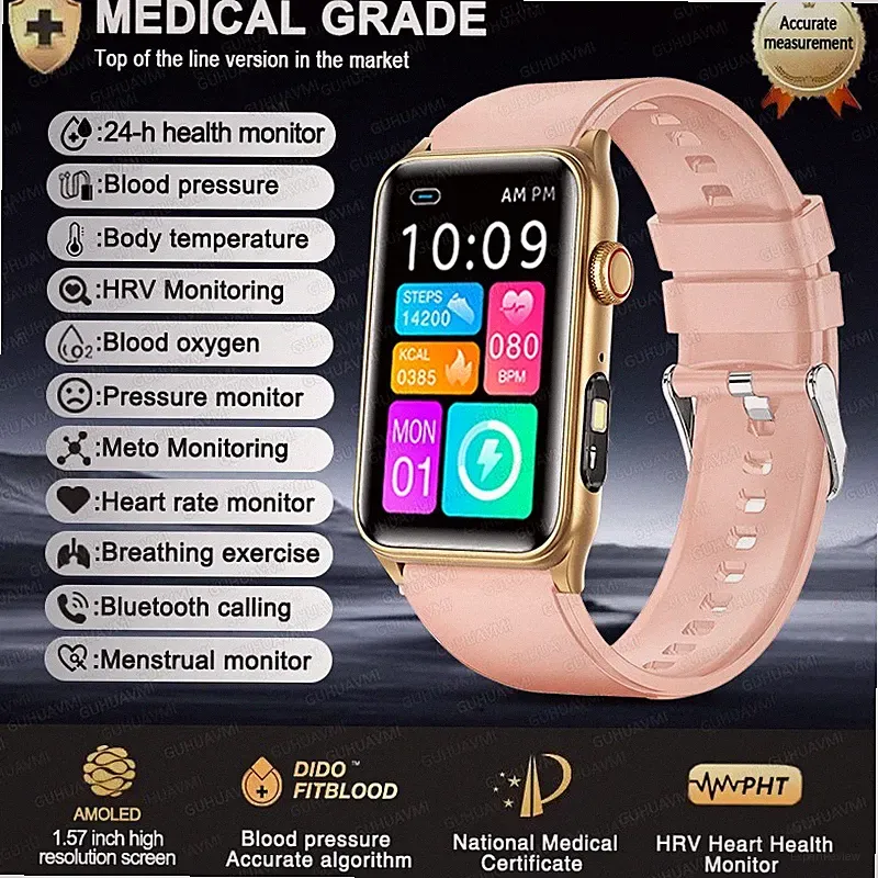 Smartwatch Blutdruck Herzfrequenz Körpertemperatur Bluetooth Anruf Android IOS