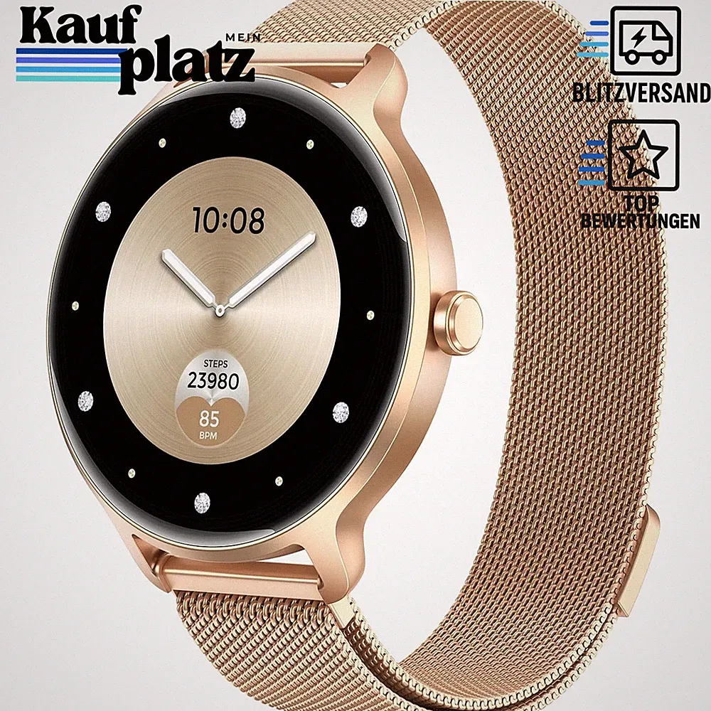 Smartwatch Damen 1,27" AMOLED Fitnessuhr mit Pulsuhr Schrittzähler IP68