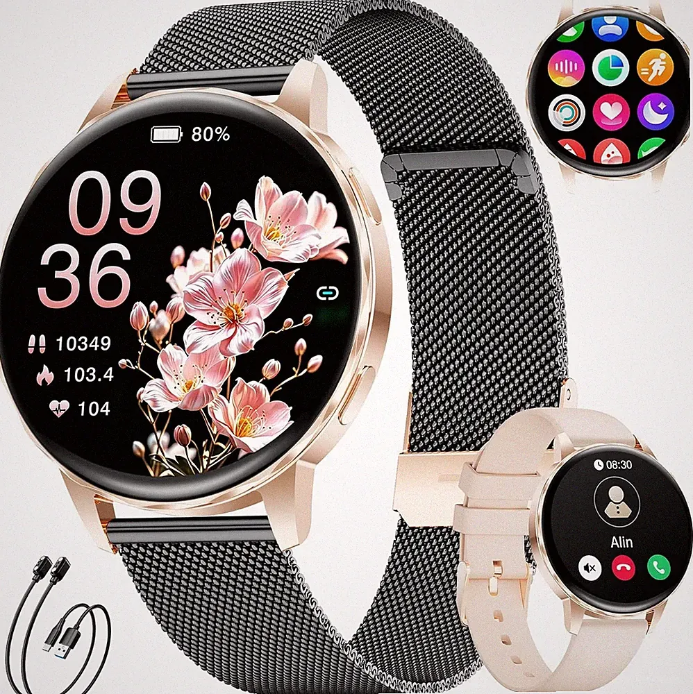 Smartwatch Damen 1,27" Elegante Fitnessuhr Herzfrequenz Schlaf Schrittzähler