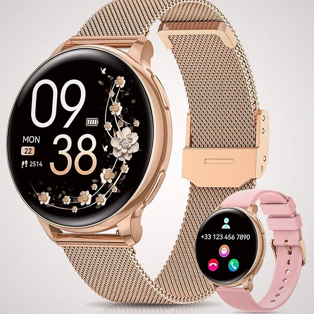 Smartwatch Damen, 1.27" HD Fitnessuhr mit Telefonfunktion, Menstruationszyklu...