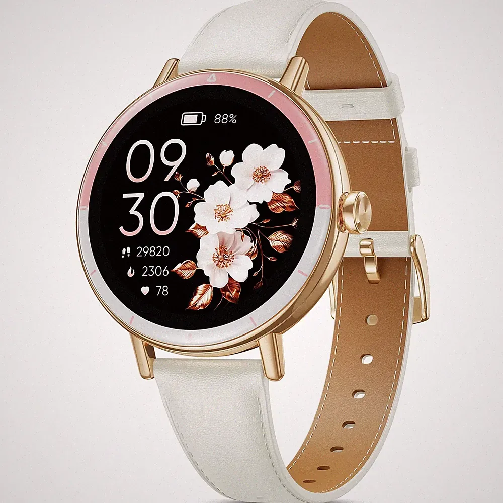 Smartwatch Damen, 1,27 HD Screen Rund Klein Armbanduhr mit Telefonfunktion/Me...