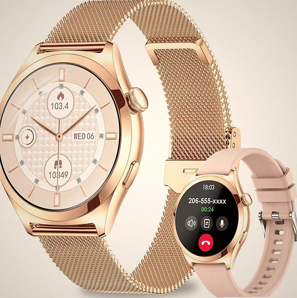 Smartwatch Damen, 1,27" Rund Klein Smart Watch mit Telefonfunktion, Armbanduhr