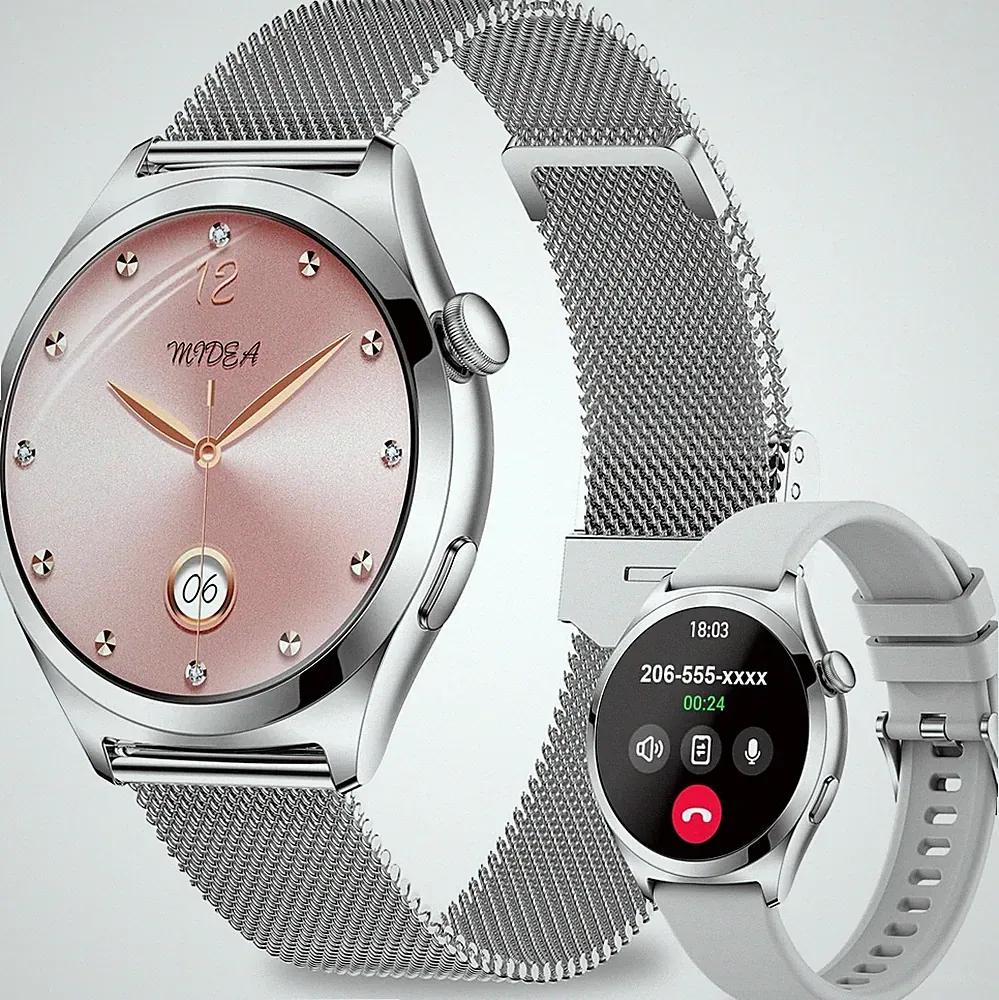 Smartwatch Damen, 1,27" Rund Klein Smart Watch mit Telefonfunktion, Armbanduhr m