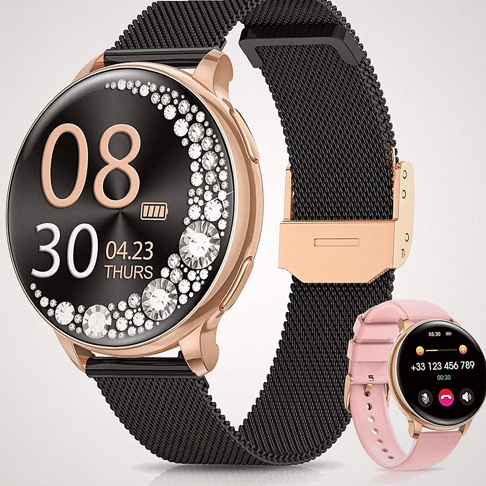 Smartwatch Damen, 1.27" Smart Watch Rund mit Telefonfunktion, 24H SpO2 Pulsuh...