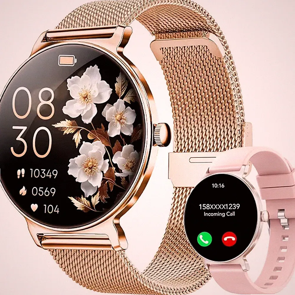 Smartwatch Damen 1.27 Zoll AMOLED Telefonfunktion 120 Sportmodi IP68 Roségold