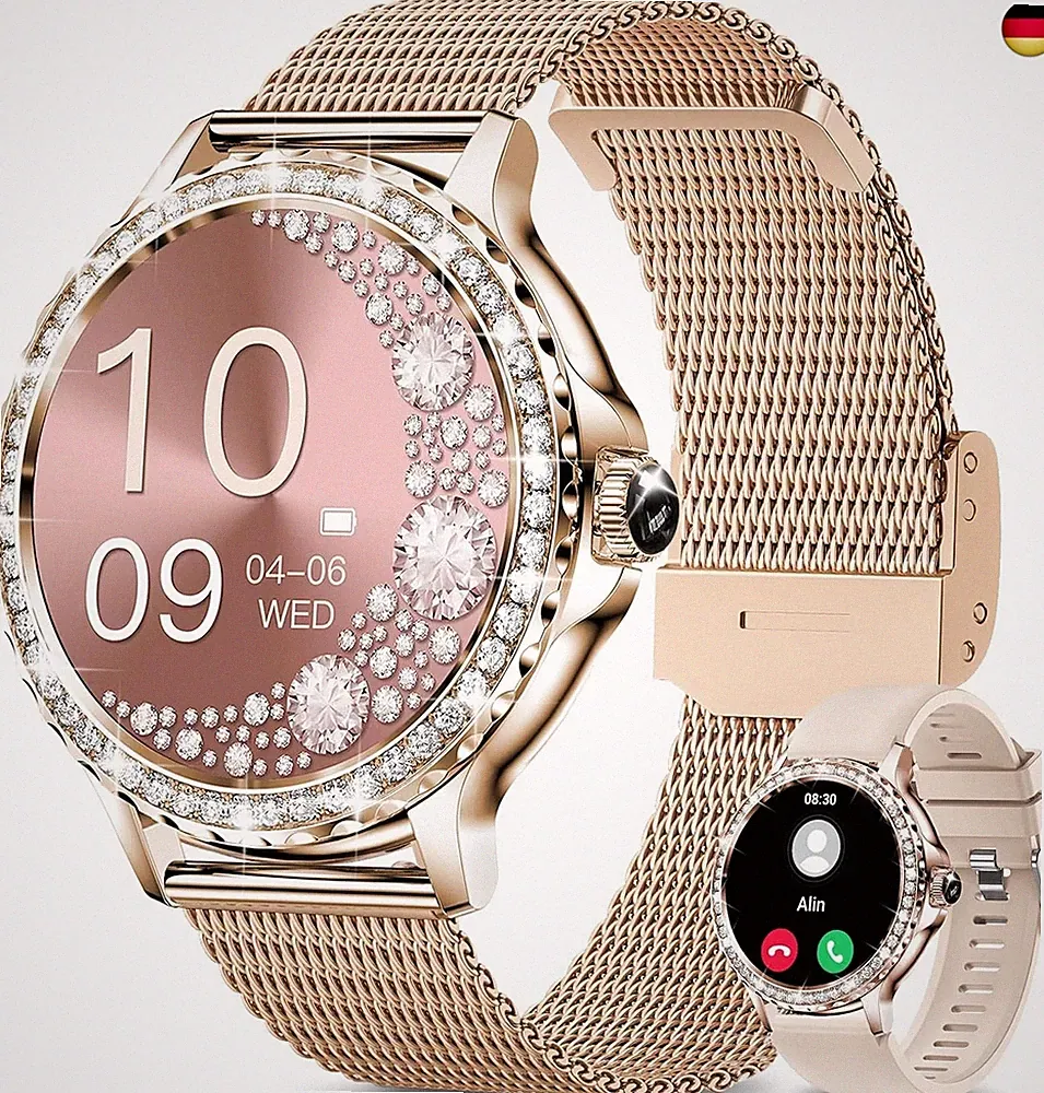 Smartwatch Damen, 1,3 Zoll Smart Watch mit Telefonfunktion Blutdruckmessung