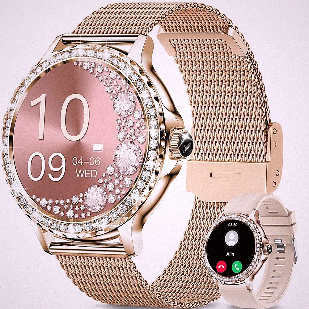 Smartwatch Damen, 1,3 Zoll Smart Watch mit Telefonfunktion Blutdruckmessung S...
