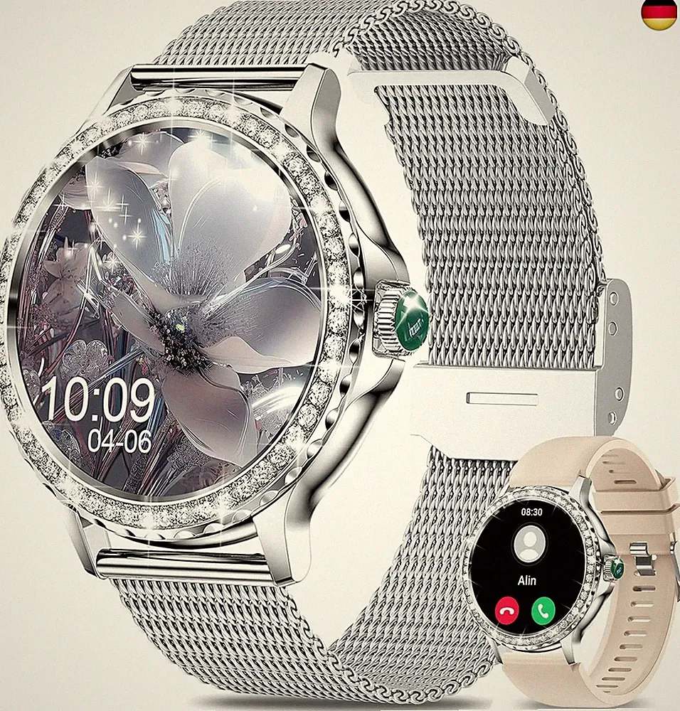 Smartwatch Damen, 1,31 HD Touchscreen Smart Watch mit Telefonfunktion Menstruat