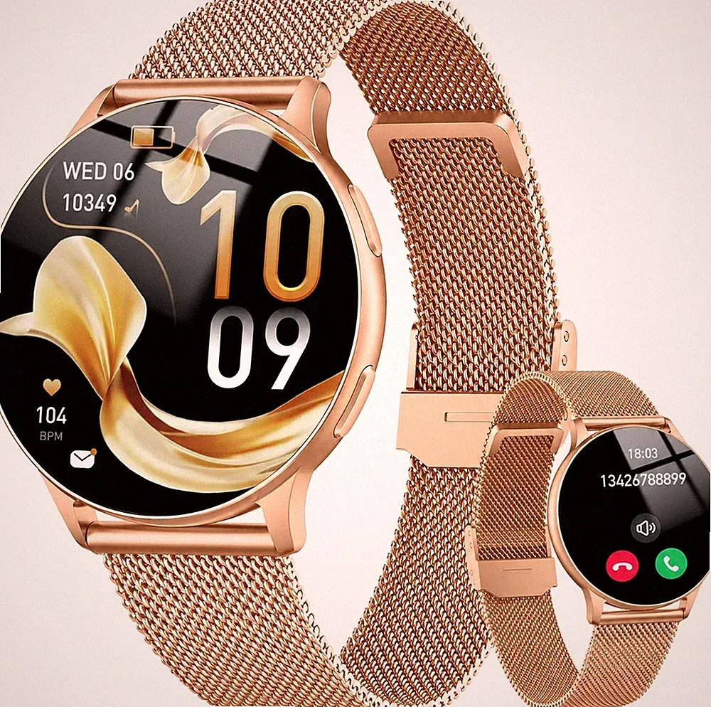 Smartwatch Damen 1,32" AMOLED Rund Uhr mit Telefonfunktion Roségold