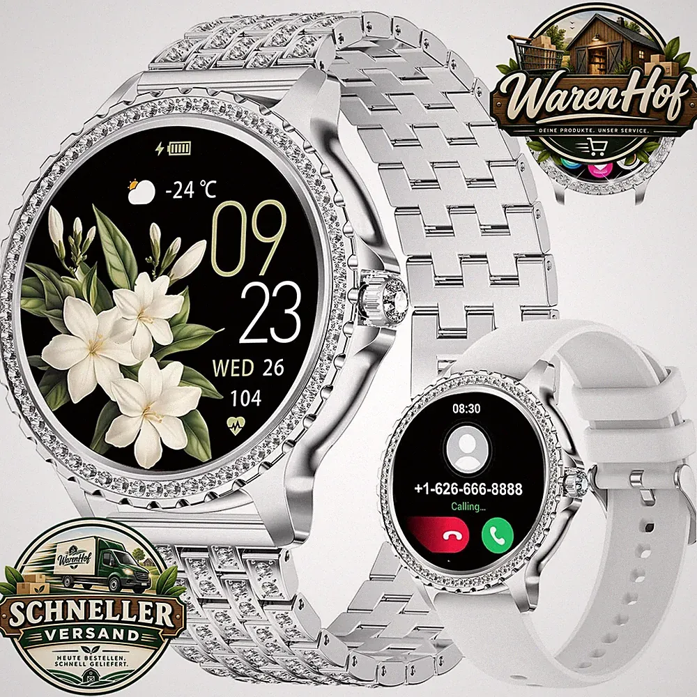 Smartwatch Damen 1,32" HD Full Touch Screen Bluetooth Anrufe Fitnessuhr Silber