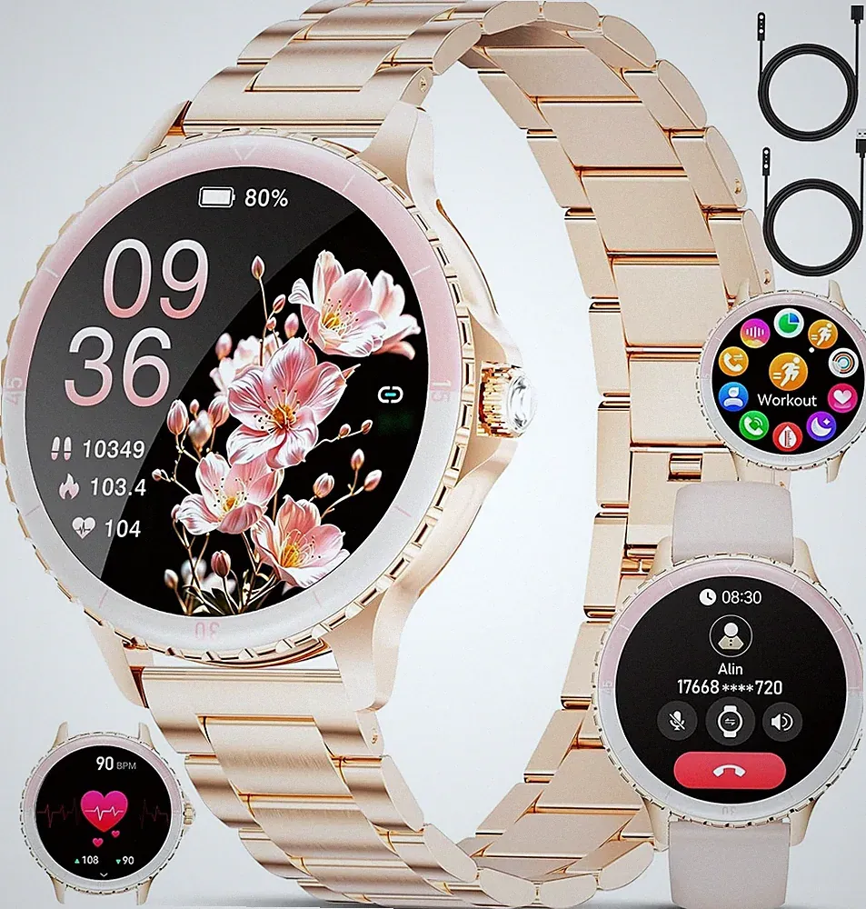 Smartwatch Damen 1,32" HD Round Fitnessuhr mit Anrufen Herzfrequenz IP68