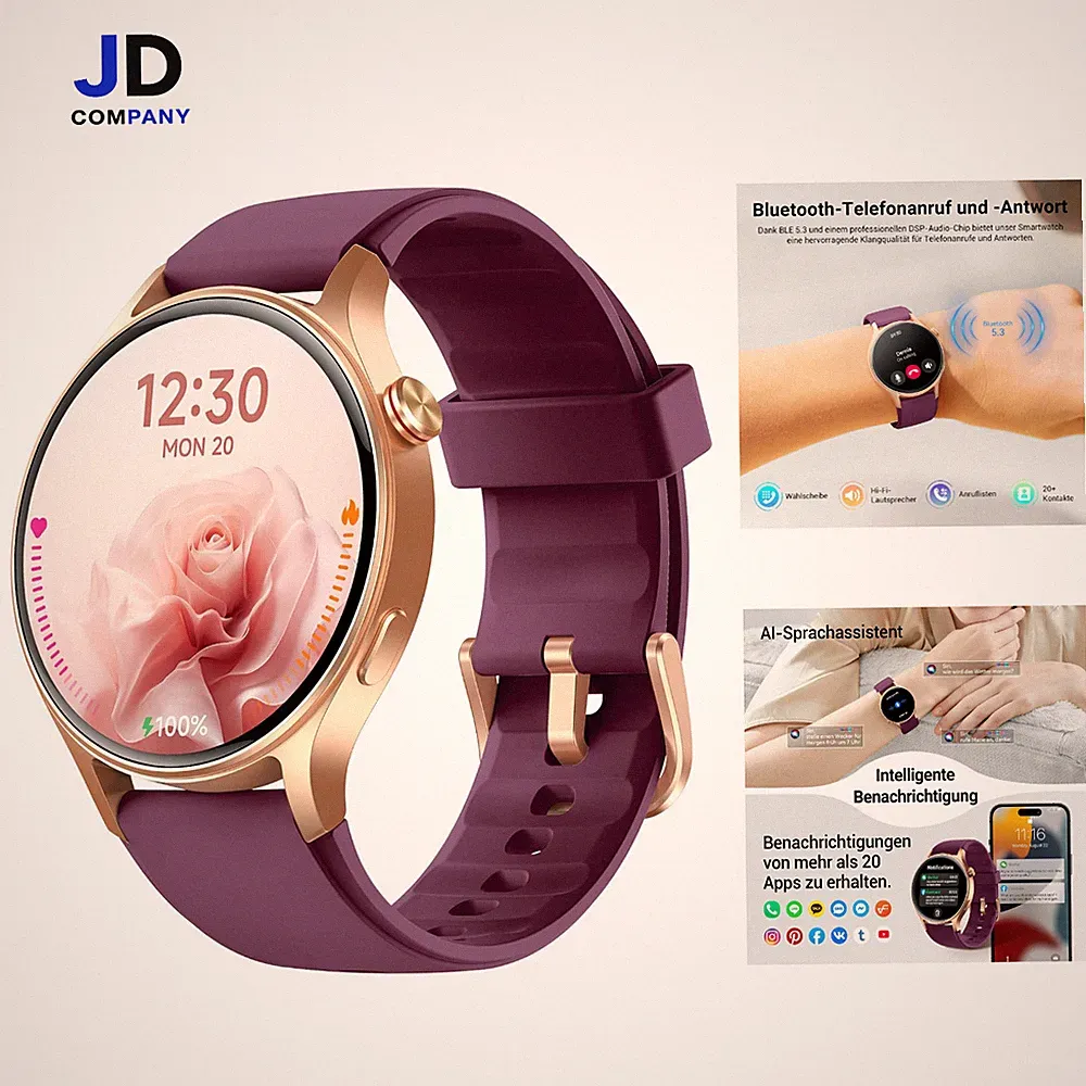 Smartwatch Damen 1.32 Zoll AMOLED Fitnessuhr 110 Sportmodi