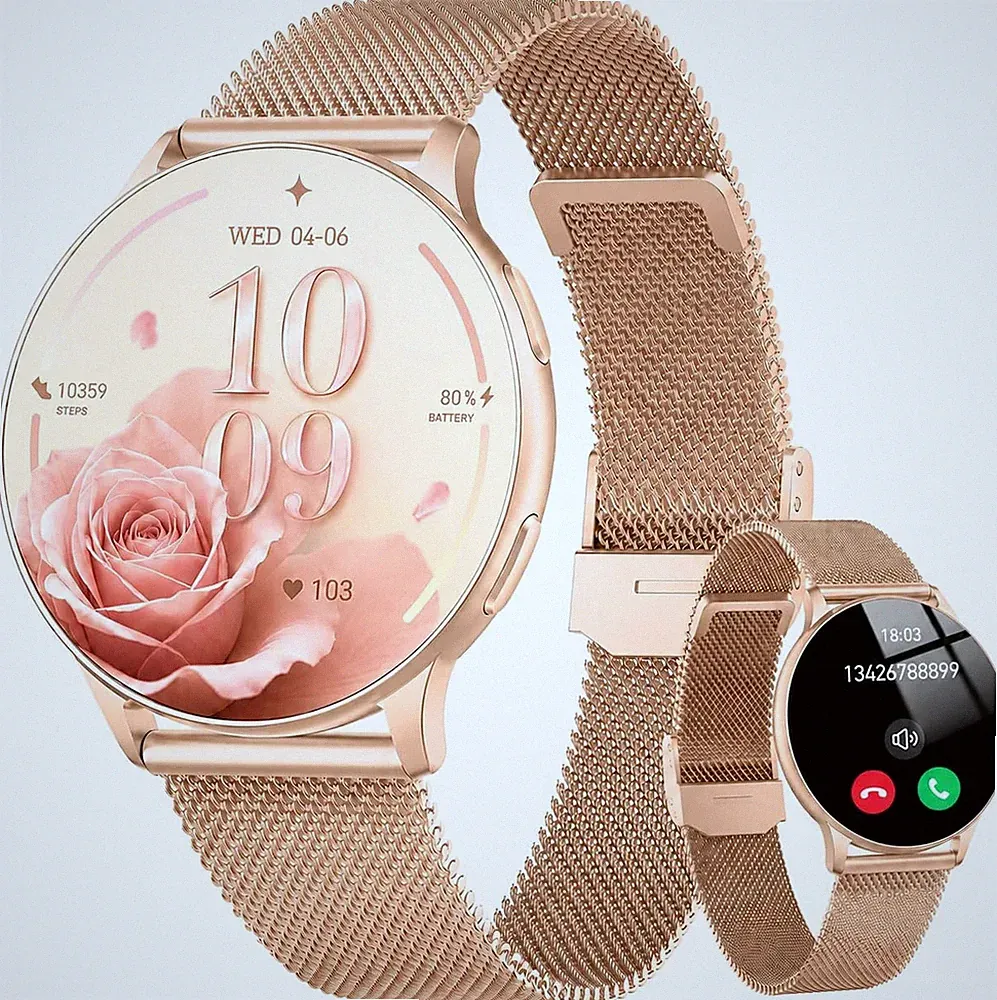 Smartwatch Damen 1,32 Zoll AMOLED mit Telefonfunktion Fitness Tracker