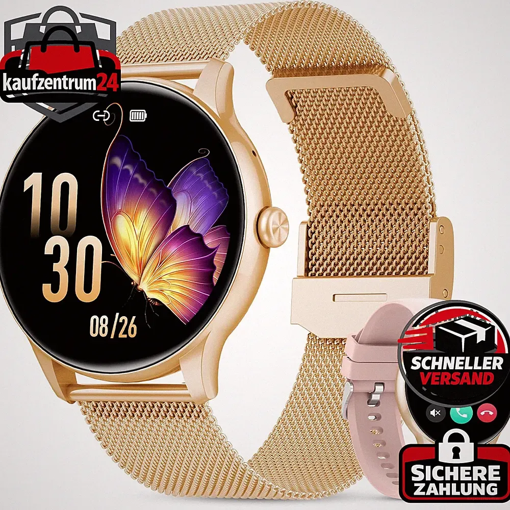 Smartwatch Damen 1,39 Zoll Voll Touch Screen Fitness Tracker IP68 Rotgold 120+