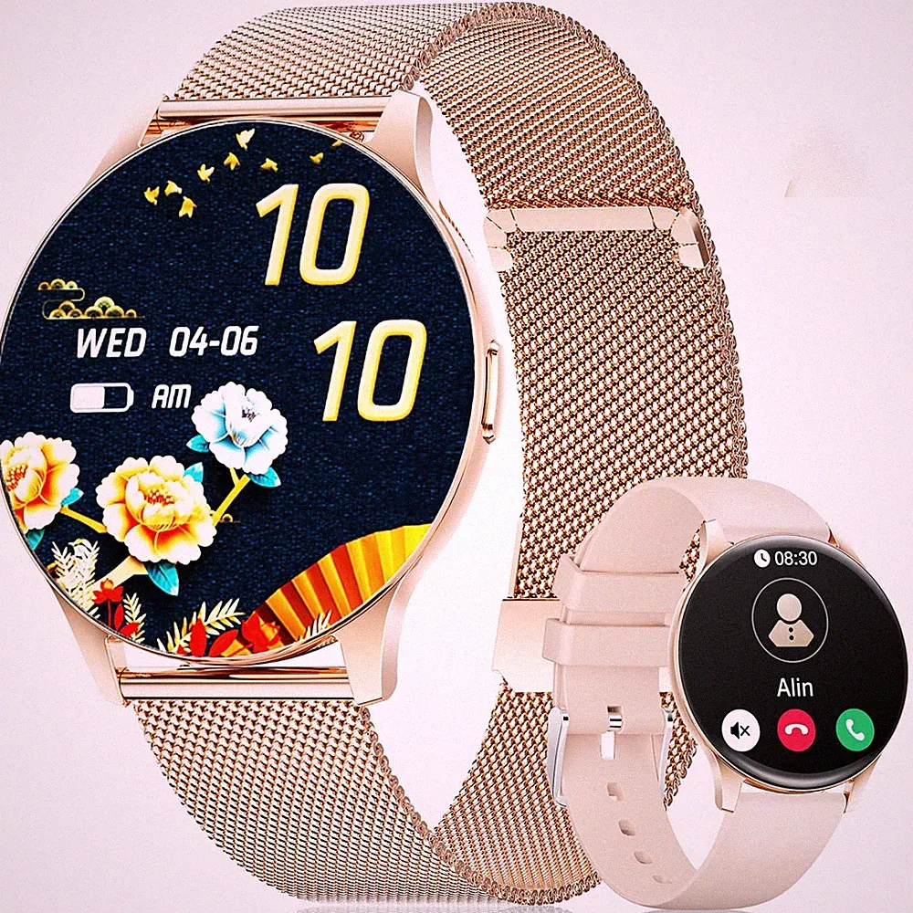 Smartwatch Damen 1,43'' AMOLED Display Fitnessuhr 120+ Sportmodi Roségold iOS