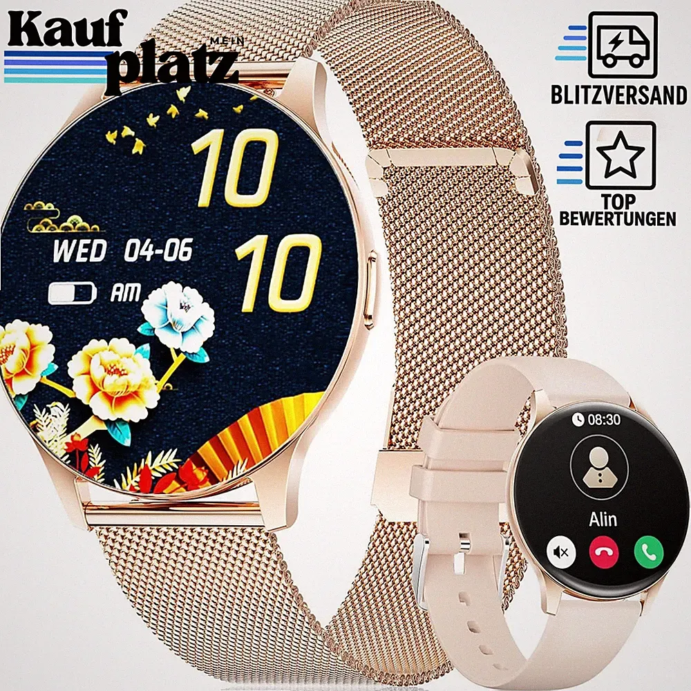 Smartwatch Damen 1,43" HD AMOLED Display mit Telefonfunktion Fitnessuhr Roségold