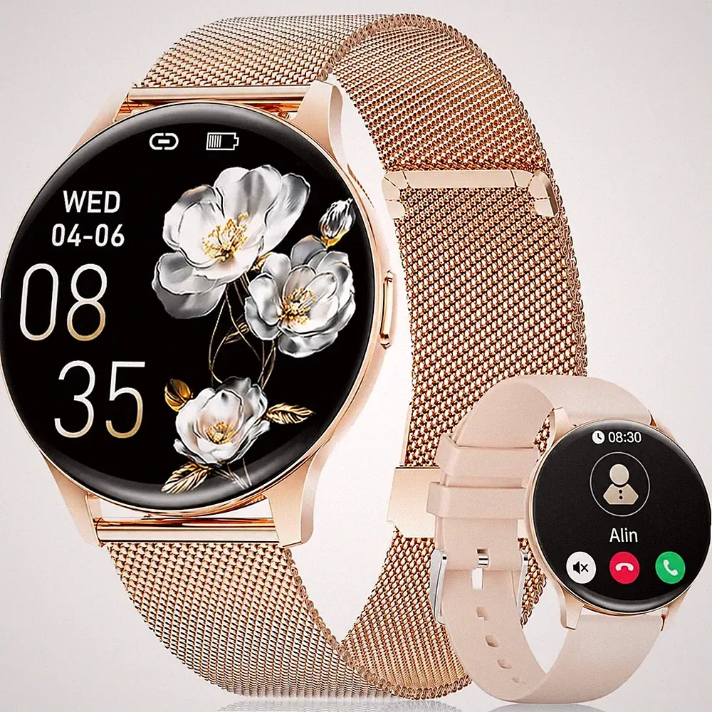 Smartwatch Damen, 1.43" HD Fitnessuhr mit Telefonfunktion, 120+Sportmodi, Mon...