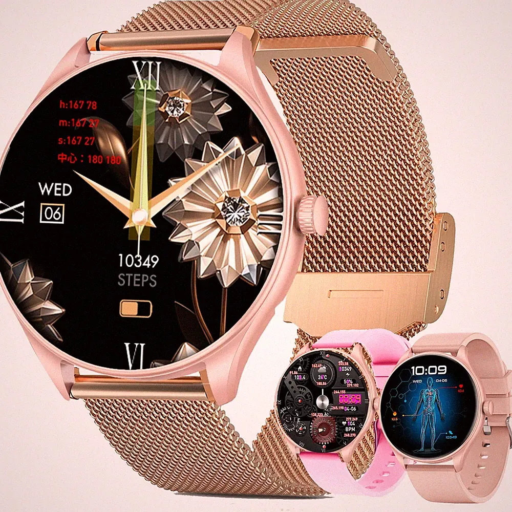 Smartwatch Damen 1,46 Zoll AMOLED IP68 Telefonfunktion Fitness 100+ Sport Gold